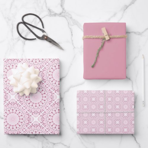 Dusky Rose Confetti Lace Diamond Tile Wrapping Paper Sheets