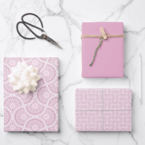 Dusky Rose Confetti Lace Retro Ogee Wrapping Paper Sheets