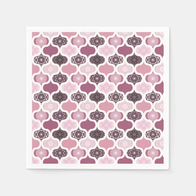 Dusky Rose Dot Mandalas Ogee Patchwork Papercraft Napkins (Front)
