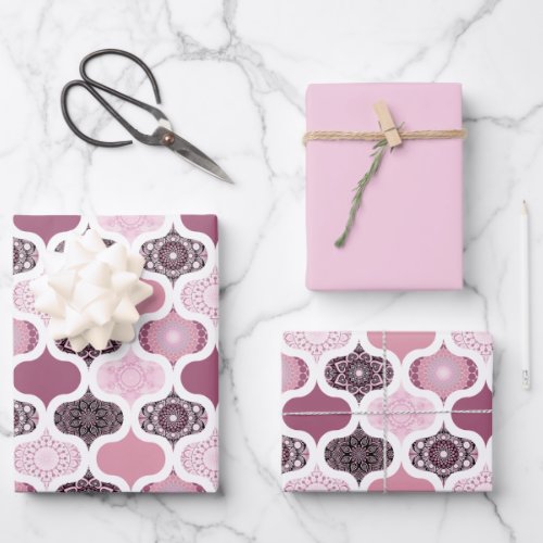Dusky Rose Dot Mandalas Ogee Patchwork Wrapping Paper Sheets