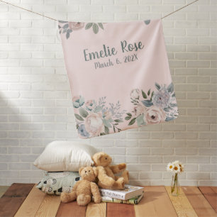 Dusky Rose Floral Boho Birth and Name Baby Blanket