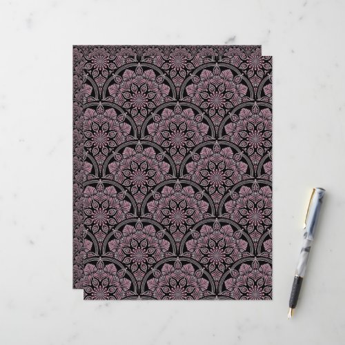 Dusky Rose Fronds Mandala Art Deco Scallops