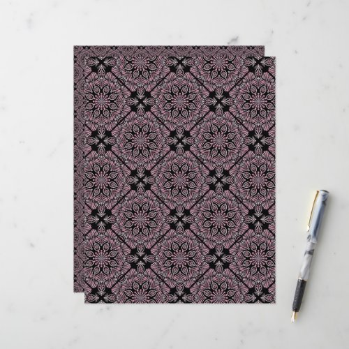 Dusky Rose Fronds Mandala Geometric Diamond Tile