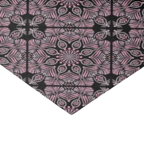 Dusky Rose Fronds Mandala Geometric Diamond Tile Tissue Paper