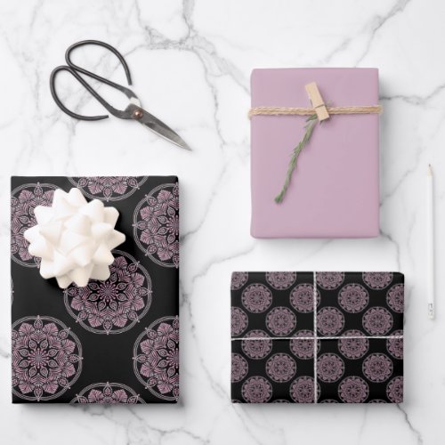 Dusky Rose Fronds Polka Dots Mandala Wrapping Paper Sheets