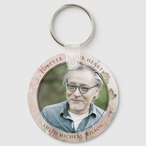 DUSKY ROSE GOLD PINK AGATE SYMPATHY MEMORIAL PHOTO KEYCHAIN