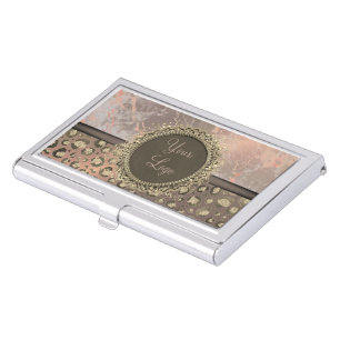 Dusky Rose Marble Glittery Leopard            Business Card Case