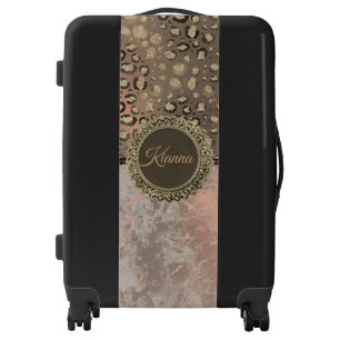 Dusky Rose Marble Glittery Leopard  Luggage