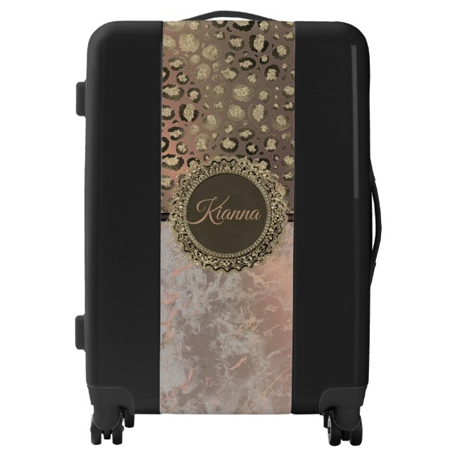 Dusky Rose Marble Glittery Leopard  Luggage (Front)