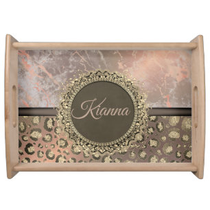 Dusky Rose Marble Glittery Leopard Serving Tray