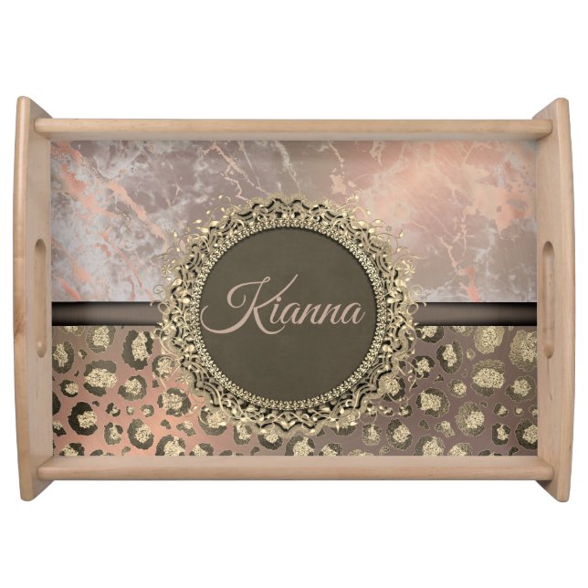 Dusky Rose Marble Glittery Leopard   Serving Tray (Front)