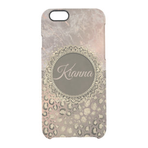 Dusky Rose Marble Glittery Leopard Clear iPhone 6/6S Case