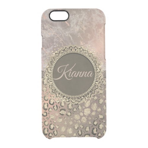 Dusky Rose Marble Glittery Leopard      Clear iPhone 66S Case