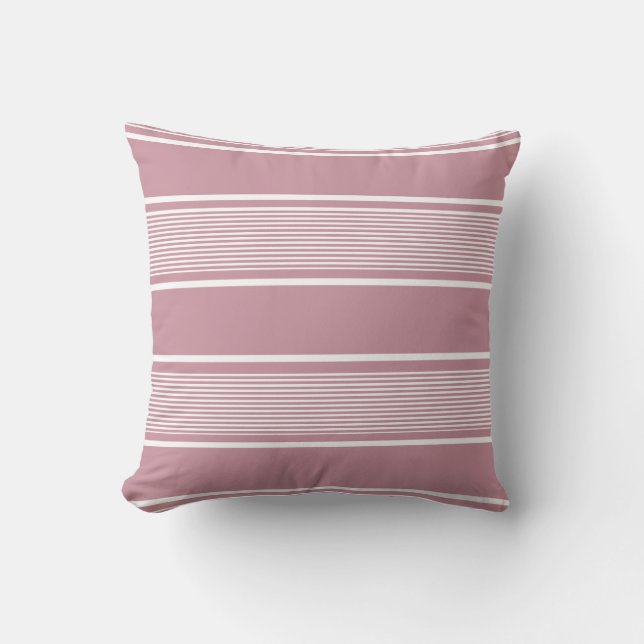Dusky Rose Pink and White Throw Pillow (Front)