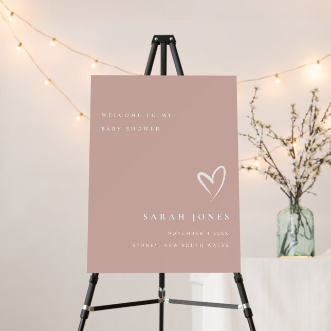 Dusky Rose Pink Heart Baby Shower Welcome Foam Board (In Situ (Stand))