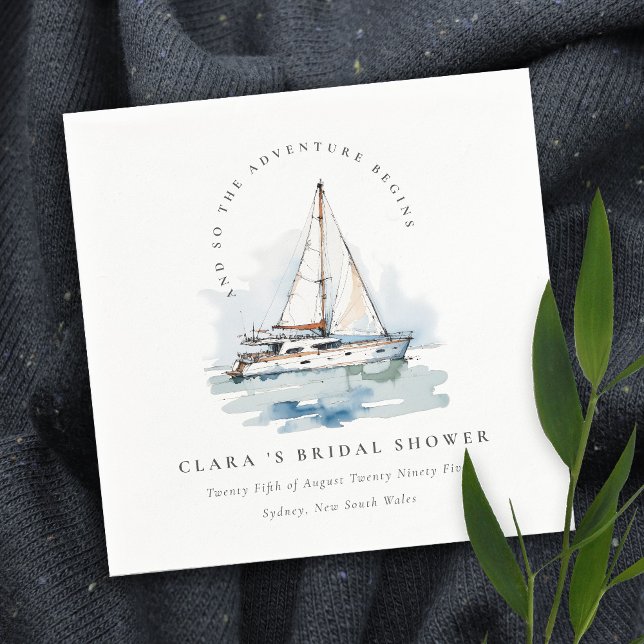Dusky Sailboat Yacht Seascape Bridal Shower Napkins (Creator Uploaded)
