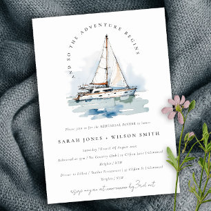 Dusky Sailboat Yacht Seascape Rehearsal Dinner Invitation