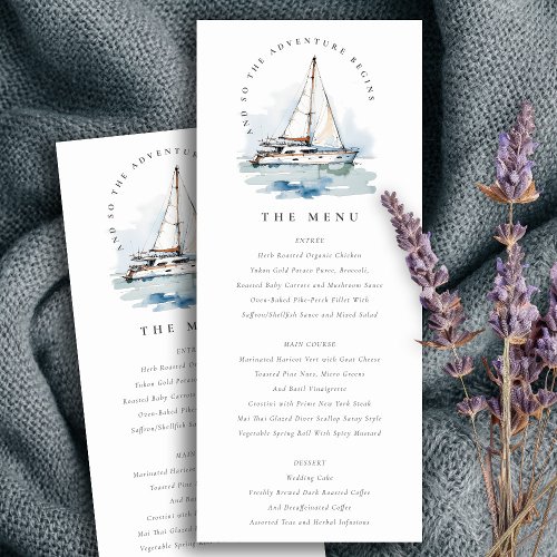 Dusky Sailboat Yacht Seascape Wedding Menu Invitation