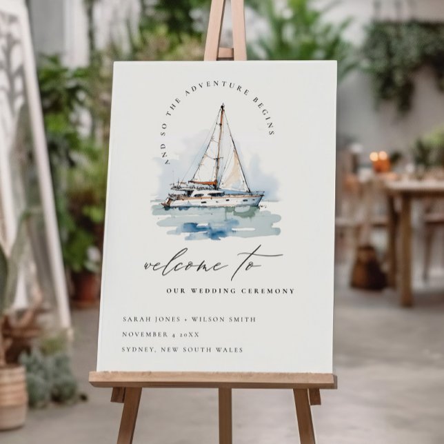 Dusky Sailboat Yacht Seascape Wedding Welcome Foam Board (Creator Uploaded)