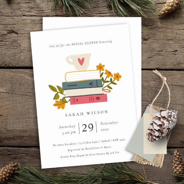 Dusky Stacked Books Floral Bridal Shower Invite (Creator Uploaded)