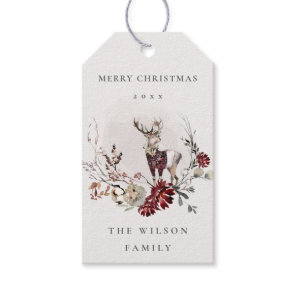 Dusky Stag Marsala Foliage Wreath Merry Christmas Gift Tags
