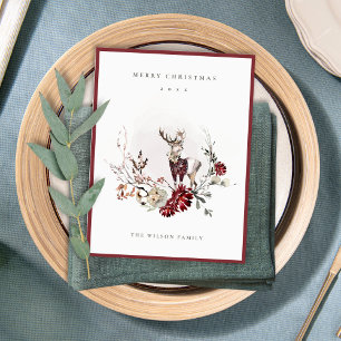 Dusky Stag Marsala Foliage Wreath Merry Christmas Holiday Postcard