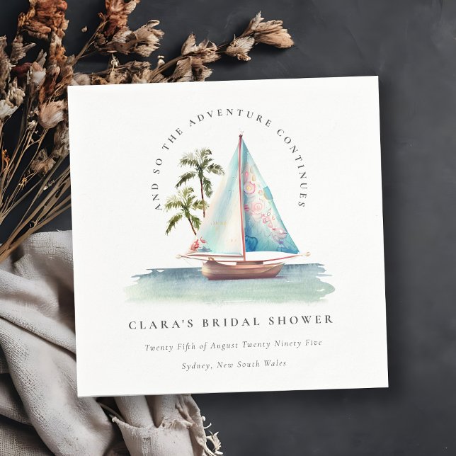 Dusky Teal Sailboat Palm Seascape Bridal Shower Napkins (Creator Uploaded)