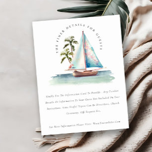 Dusky Teal Sailboat Palm Seascape Wedding Details Enclosure Card