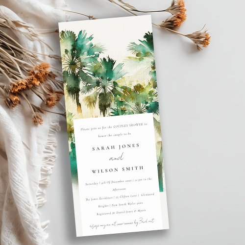 Dusky Tropical Watercolor Palm Tree Couples Shower Invitation