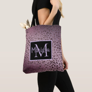 Dusky Violet Leopard Monogram Tote Bag