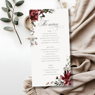 Dusky Warm Winter Festive Fauna Wedding Menu Card