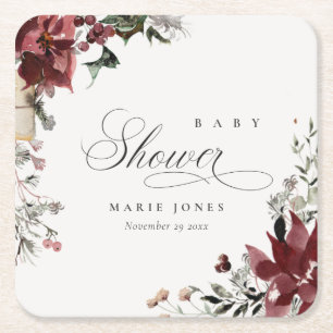 Dusky Warm Winter Festive Foliage Baby Shower Square Paper Coaster