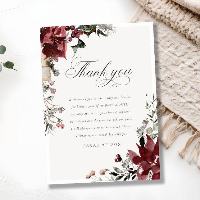Dusky Warm Winter Festive Foliage Baby Shower Thank You Card (Creator Uploaded)