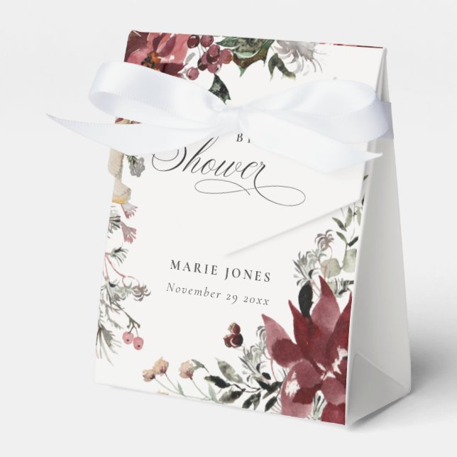 Dusky Warm Winter Festive Foliage Bridal Shower Favor Boxes (Front Side)
