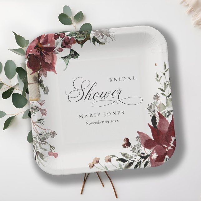 Dusky Warm Winter Festive Foliage Bridal Shower Paper Plates (Creator Uploaded)