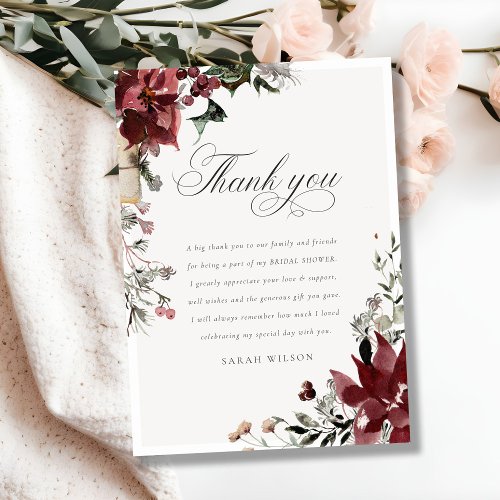 Dusky Warm Winter Festive Foliage Bridal Shower Thank You Card