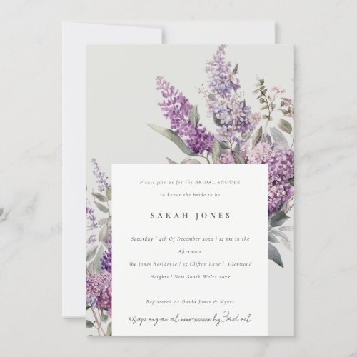 Dusky Watercolor Lilac Cottage Flora Bridal Shower Invitation