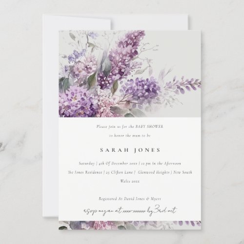 Dusky Watercolor Lilac Cottage Floral Baby Shower Invitation