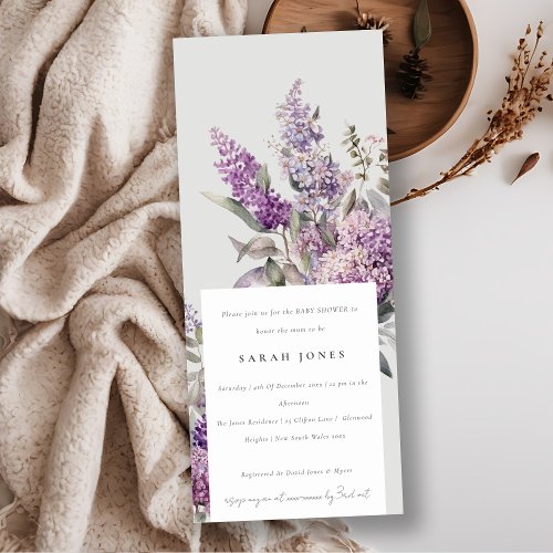 Dusky Watercolor Lilac Cottage Floral Baby Shower Invitation