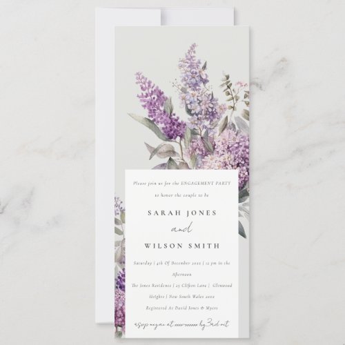 Dusky Watercolor Lilac Cottage Floral Engagement Invitation