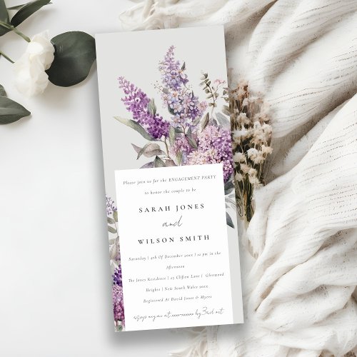 Dusky Watercolor Lilac Cottage Floral Engagement Invitation