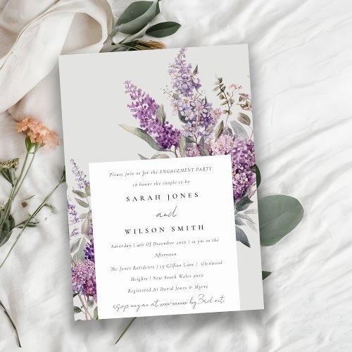 Dusky Watercolor Lilac Cottage Floral Engagement Invitation