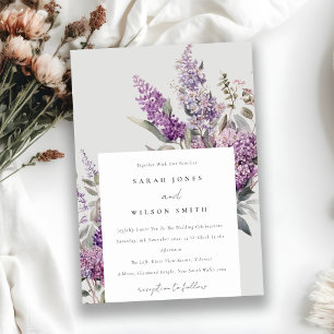 Dusky Watercolor Lilac Cottage Floral Wedding Invitation