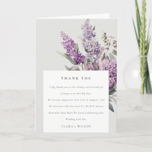 Dusky Watercolor Lilac Cottage Floral Wedding Thank You Card