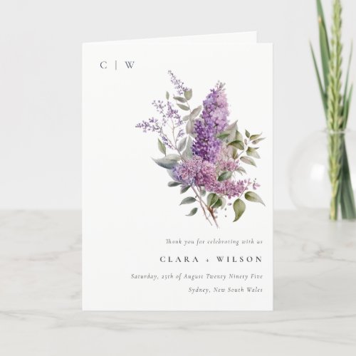 Dusky Watercolor Lilac Cottage Floral Wedding Thank You Card