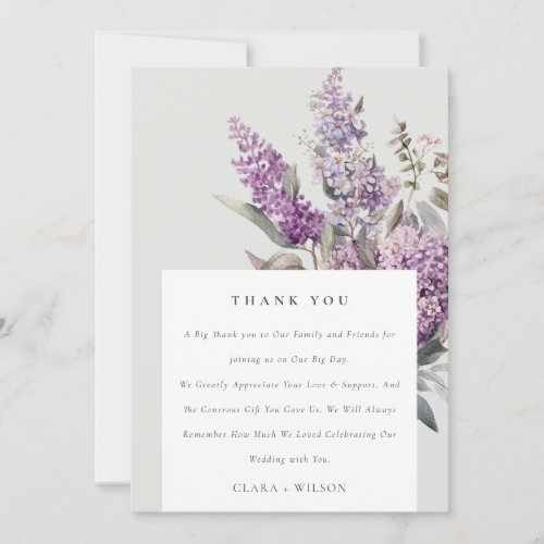Dusky Watercolor Lilac Cottage Floral Wedding Thank You Card