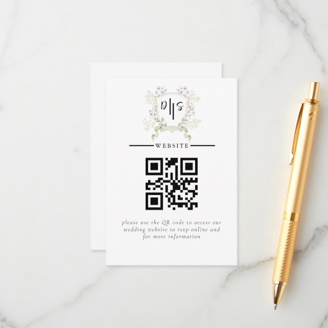 Dusky Wildflower Monogram Crest Wedding Enclosure Card (Front/Back In Situ)