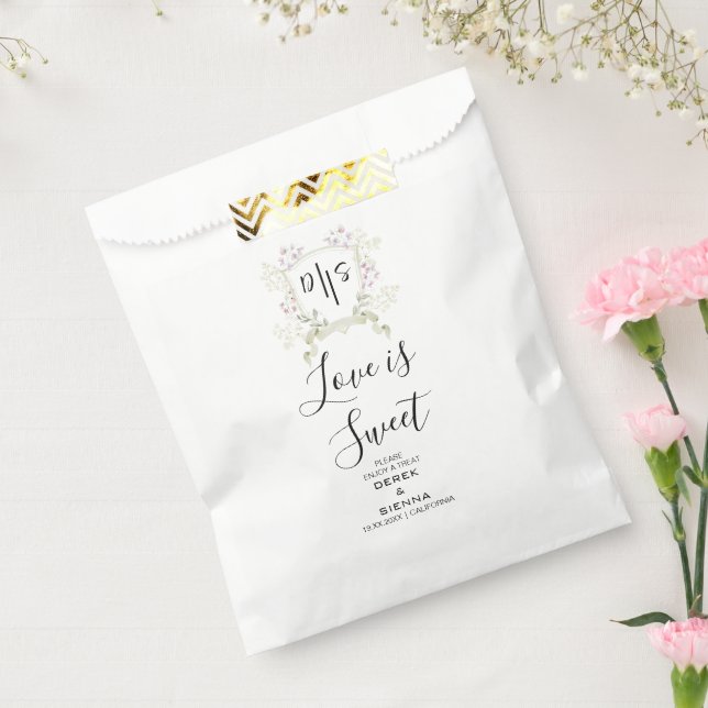 Dusky Wildflower Monogram Crest Wedding Favor Bag (Sealed)