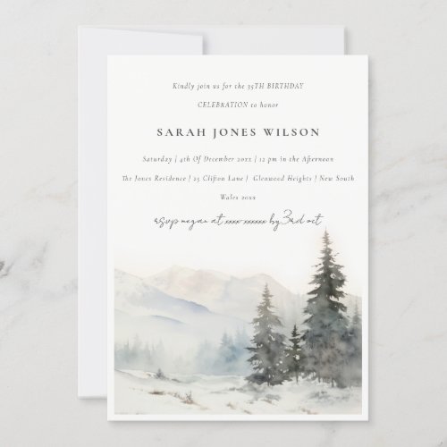 Dusky Winter Snow Mountain Landscape Birthday Invitation