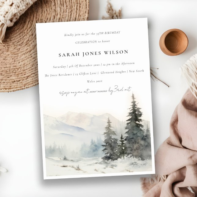 Dusky Winter Snow Mountain Landscape Birthday Invitation (Creator Uploaded)